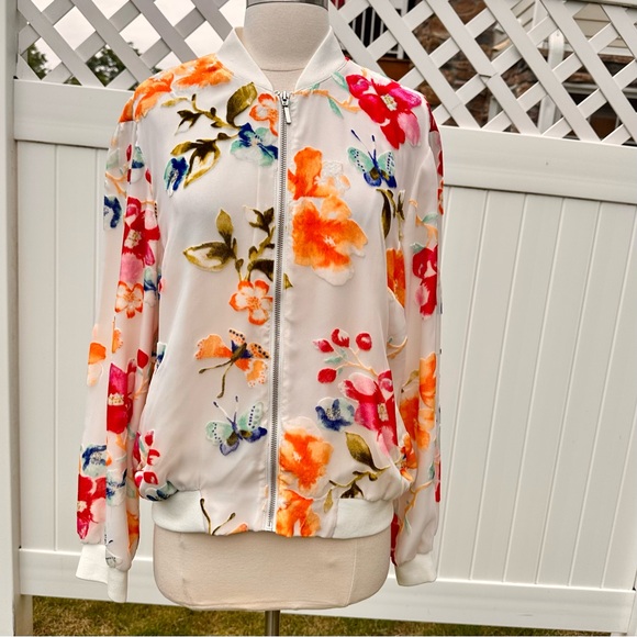 INC International Concepts White with Velvet Flowers Bomber Jacket - Picture 5 of 16